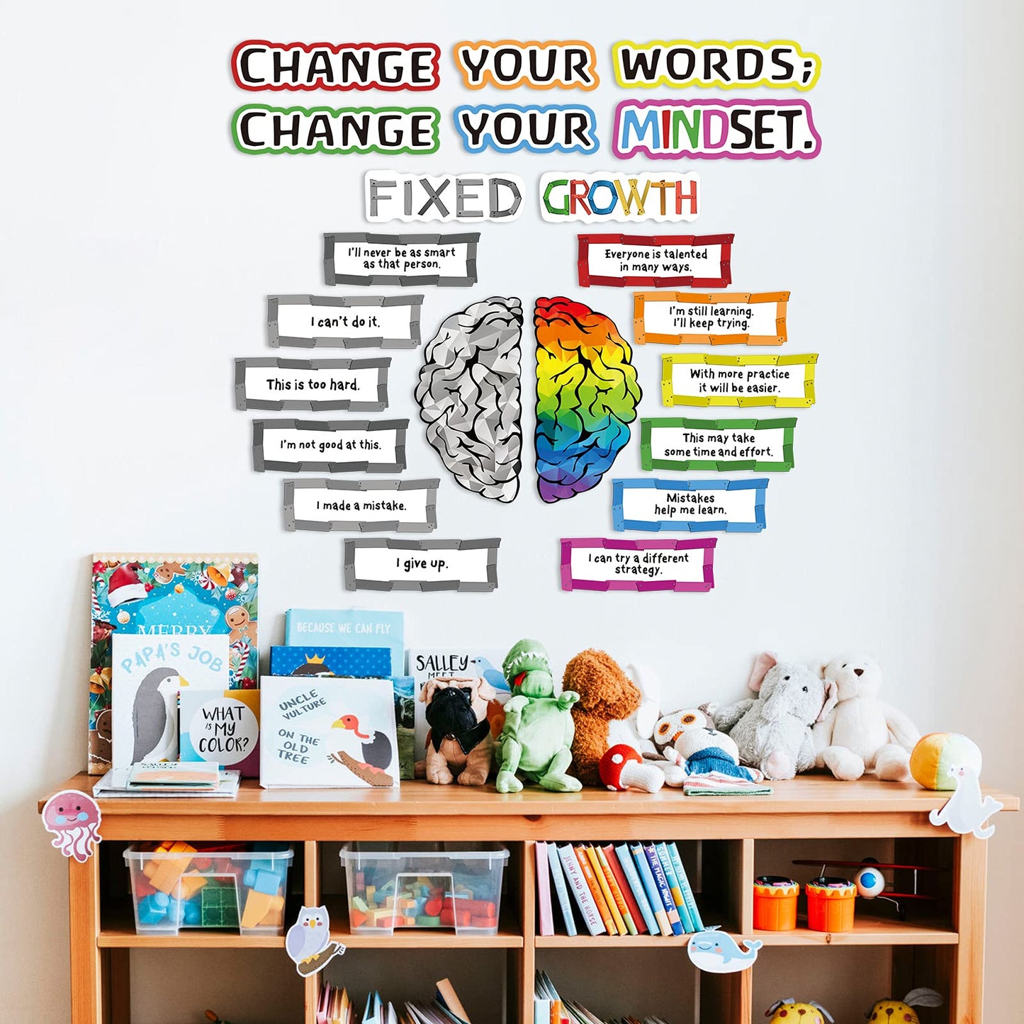 Outus 22 Pieces Growth Mindset Bulletin Board Classroom Growth Mindset Posters Banners Teacher Educational Poster Positive Sayings Display for Elementary Middle School Nursery Bedroom(Light Color)