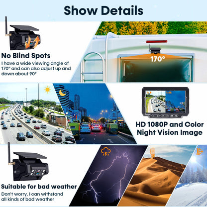 Magnetic Solar Wireless Backup Camera: 7" Portable 1 Min Easy Install Scratch-Proof No Delay Backup Camera for Truck Rechargeable HD 1080P for Trailer Small RV Camper Pemacom P15