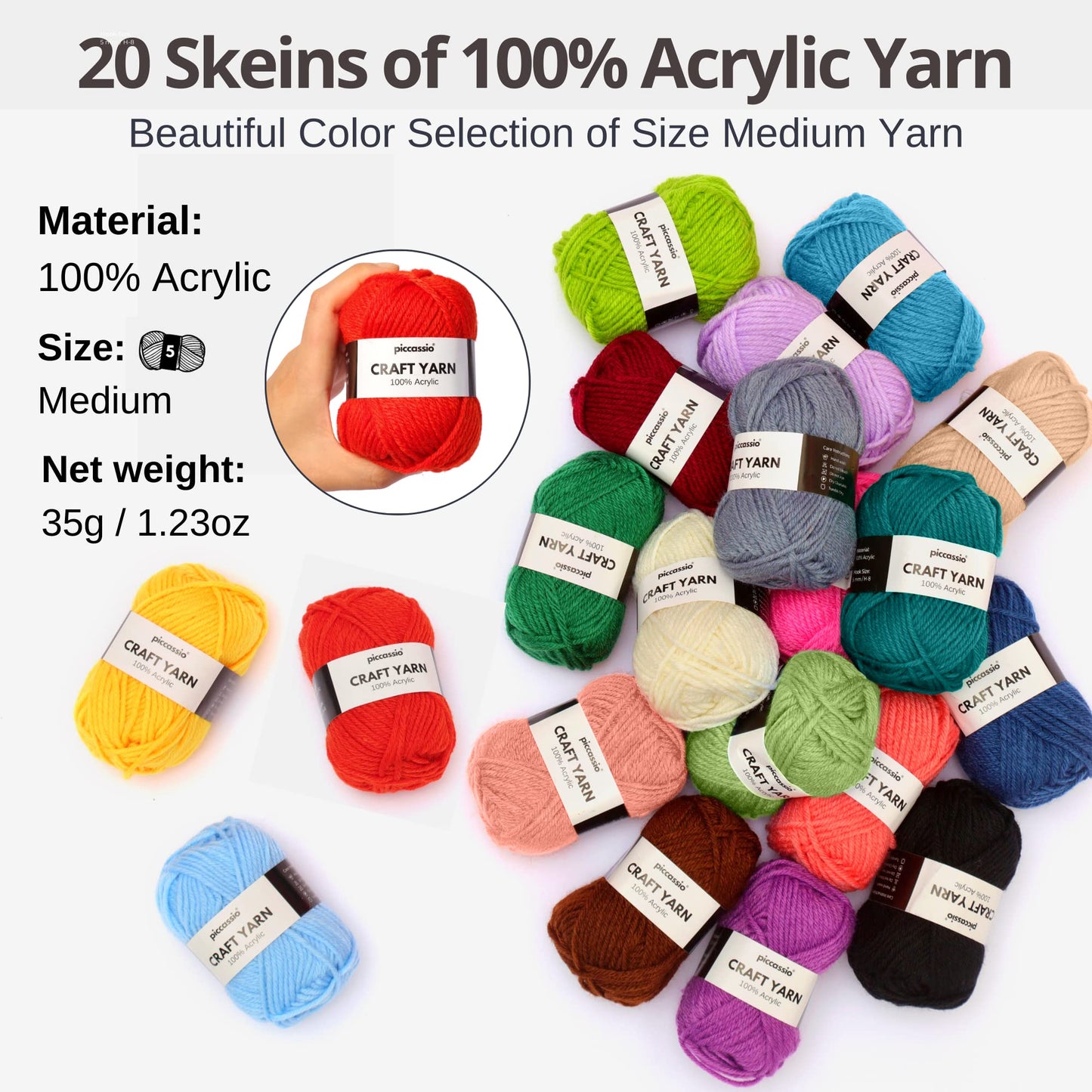 Piccassio Crochet Kit for Beginners – Complete Starter Set for Adults & Teens with 20 Yarn Colors, Hooks, Book & Organizer Bag – Learn to Make Amigurumi, Plushies & Handmade Gifts