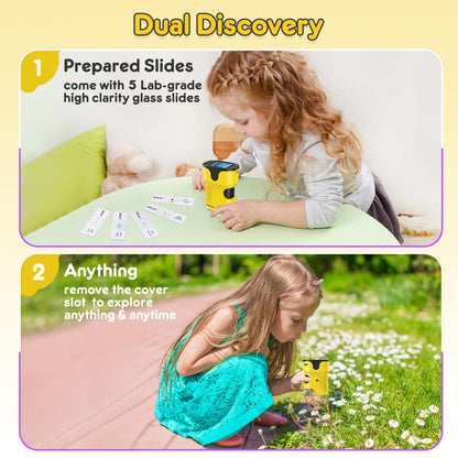 1000X Handheld Microscope for Kids 4K 2.0" Screen Rechargeable Mini Pocket Digital Microscopes w/Slides Kit Portable Edu Gift Age 4-6 8-12 Children Students (Yellow)