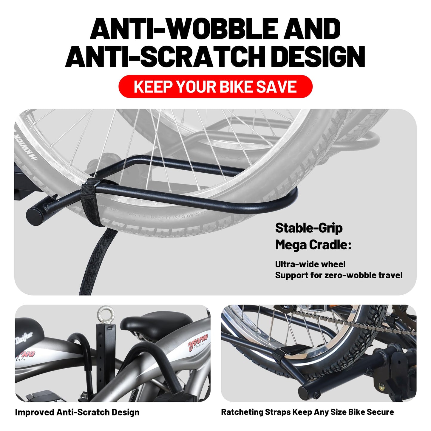 Young 200 lbs. 2 Bike Rack Hitch Mount Platform Style for Cars Trucks SUVs Minivans, fits MTB Gravel Road Bike with Up to 5-inch Fat Tire Carrier Rack - 2" Hitch Receiver