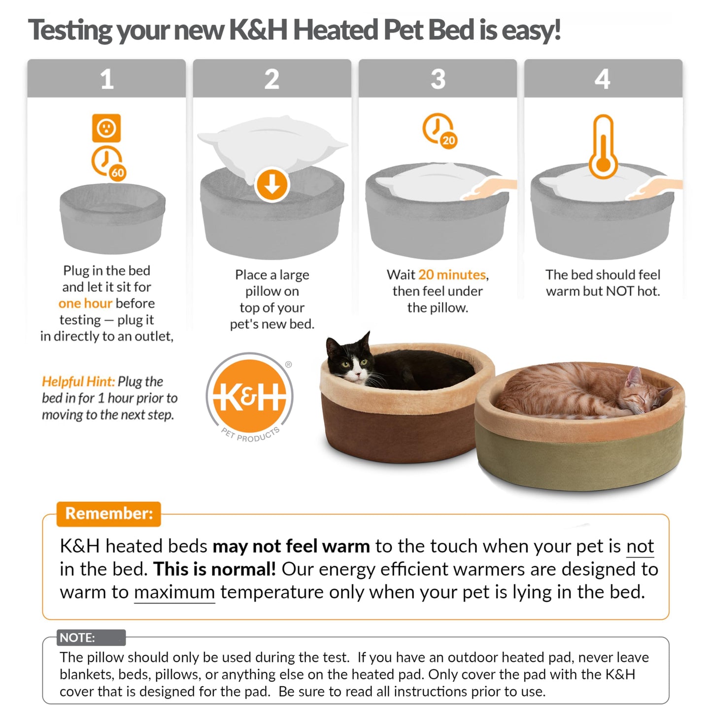 K&H Pet Products Thermo-Kitty Bed Heated Cat Beds for Large Indoor Cats & Dogs, Calming Warming Pillow Pet Bed, Machine Washable, Removable Heater, Safety Listed - Large 20" Round Mocha/Tan