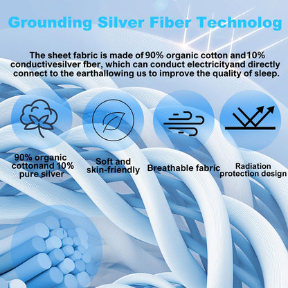 Grounding Sheets King, 90% Organic Cotton+ 10% Pure Silver Fiber,Grounded Bed Sheet Kit, Deep Pocket Grounded Bed Sheet, Relieves Pain - Used for Healthy Sleep Therapy (Gray, King)