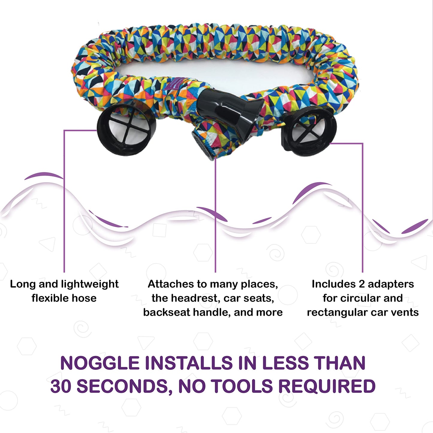 NOGGLE, 8ft - Kids Personal Air Conditioning System, Made in USA, Directs Cool Air to Children in The Backseat - Air Conditioning Vent Hose for Vehicles, Making The Back Seat Cool Again - Black