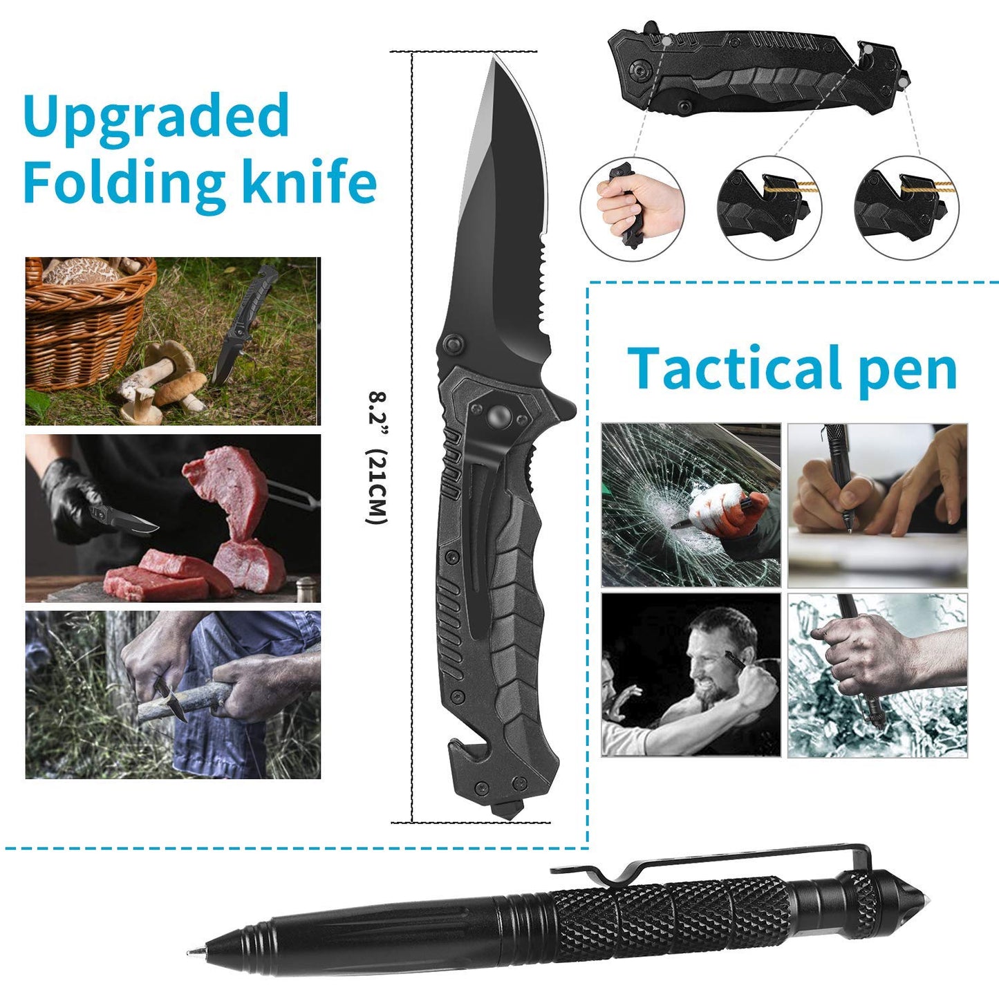 JINAGER Survival Gear Kits Outdoor Survival Gear Tool for Trip,with Fire Starter, Whistle, Wood Cutter, Tactical Pen for Camping, Hiking, Climbing for Wilderness/Trip/Cars/Hiking/Camping