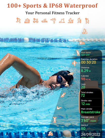 LODIMEKE Smart Watch, Alexa Built-in, Answer/Make Calls 44mm Smartwatch Women Men, 1.83" Sports Watch IP68 Waterproof, Heart Rate SpO2 Sleep Stress Monitor, Step Counter Watch for Android & iOS Phone