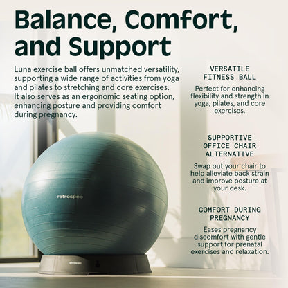Retrospec Luna Exercise Ball with Pump - Anti-Burst Fitness Equipment for Yoga, Core Training & Stability - Home Gym Swiss Ball for Office & Pregnancy