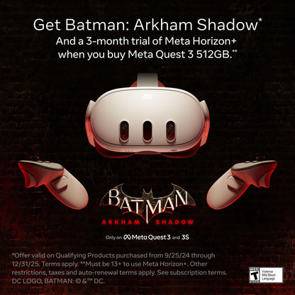 Meta Quest 3 512GB | Thirty Percent Sharper Resolution — 2X Graphical Processing Power — Play Without Wires — Get Batman: Arkham Shadow and a 3-Month Trial of Meta Horizon+ Included