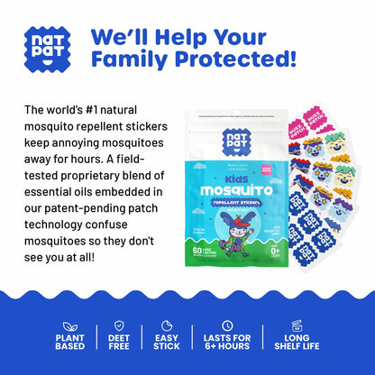 NATPAT Buzz Patch Mosquito Patch Stickers for Kids - Plant Based Ingredients, Non-Toxic - The Original All Natural Citronella Essential Oil Insect Patch, DEET Free, for Toddlers, Kids (60 Pack)