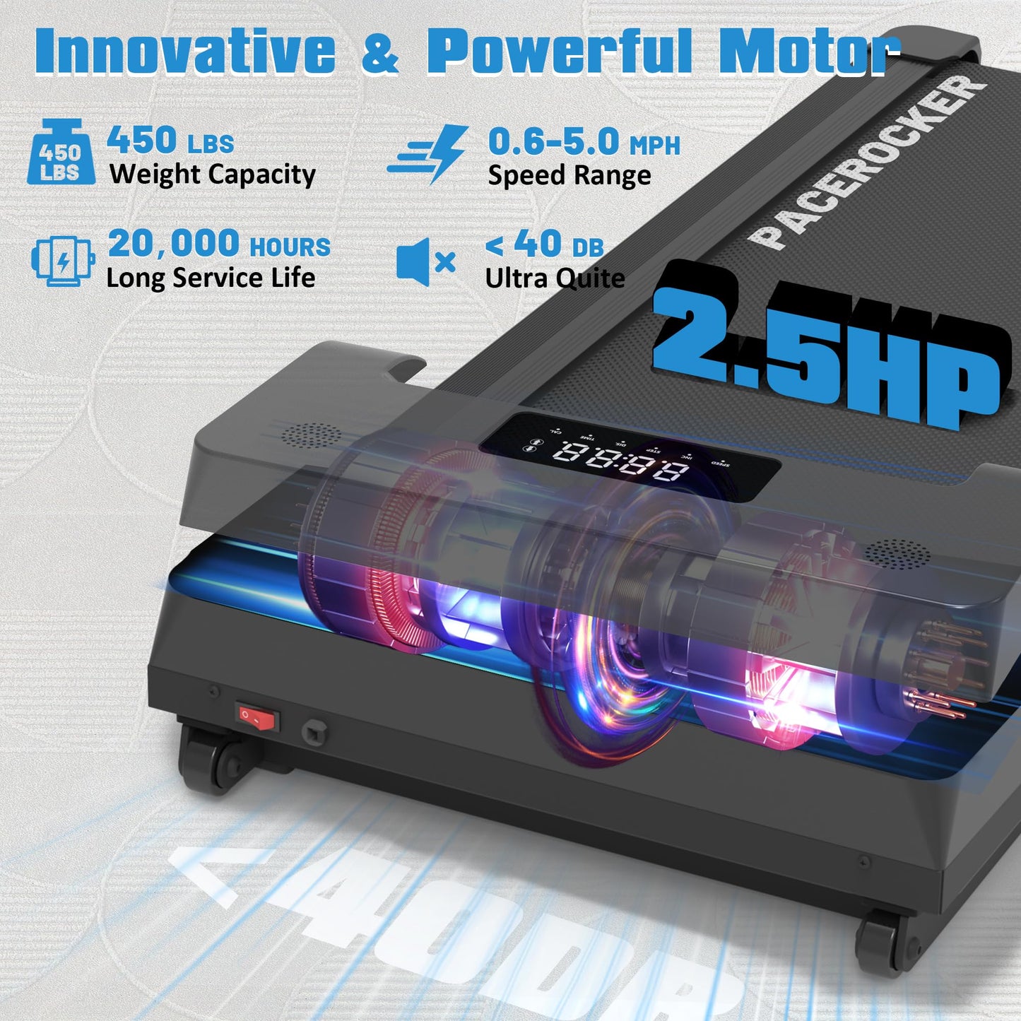 PACEROCKER Walking Pad Treadmill with 12% 9-Level Auto Incline, 450 lbs Capacity Bluetooth Speaker Under Desk Treadmills for Home Hiking, 5 MPH, Black