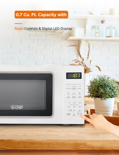 OMMERCIAL CHEF 0.7 Cubic Foot Microwave with 10 Power Levels, Small Microwave with Pull Handle, 700W Countertop up to 99 Minute Timer and Digital Display, White