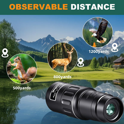 Pankoo 16X52 Monocular Telescope, 2025 High Power Prism Compact Monoculars for Adults Kids, HD Monocular Scope for Bird Watching Hiking Concert Travelling, D-Black