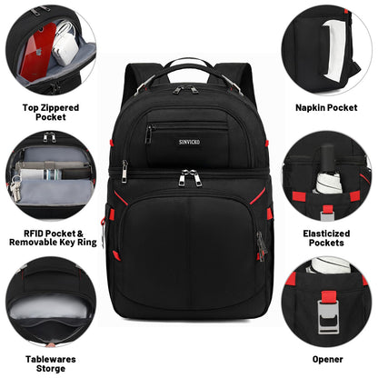 Insulated Cooler Backpack,Double Deck Leak Proof Cooler Bag,Insulated Backpack Cooler Lunch Backpack for Men Women,Black & Red