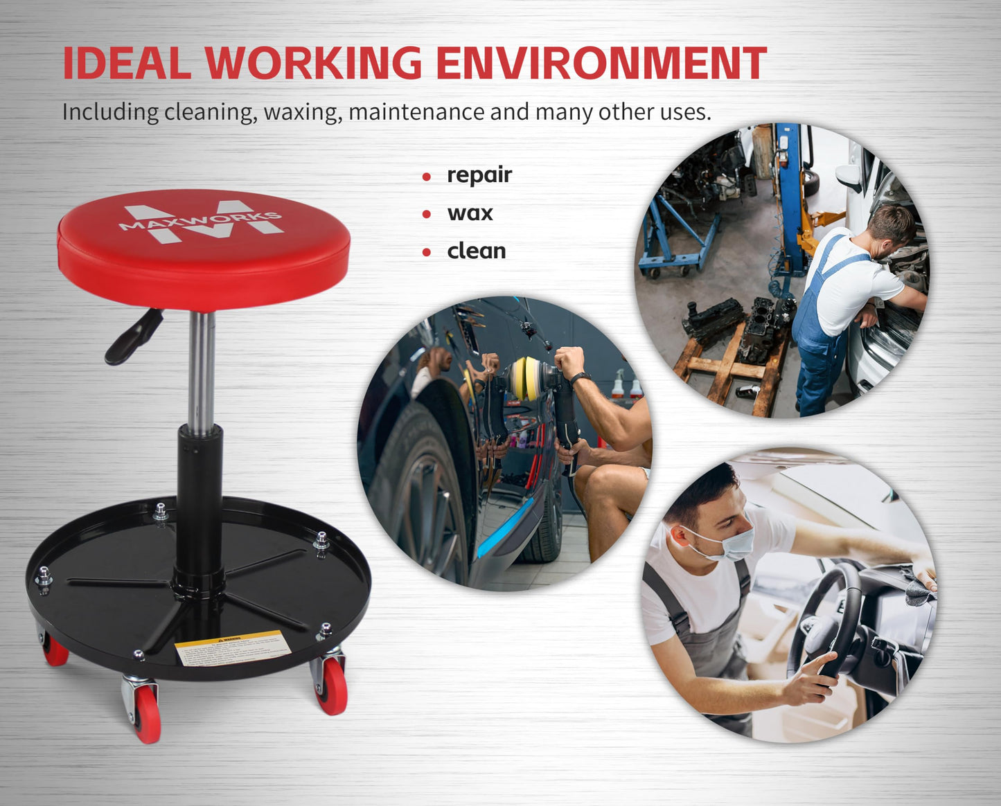 MaxWorks 80771 Pneumatic Roller Seat/Creeper with Adjustable Height - 300 lb Capacity