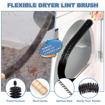 PetOde 2 Pieces Dryer Vent Cleaner Kit Compatible with All Vacuum Cleaner, Dryer Lint Brush and Vacuum Hose Attachment with Stretch Universal Connector, Quickly Lint Remover