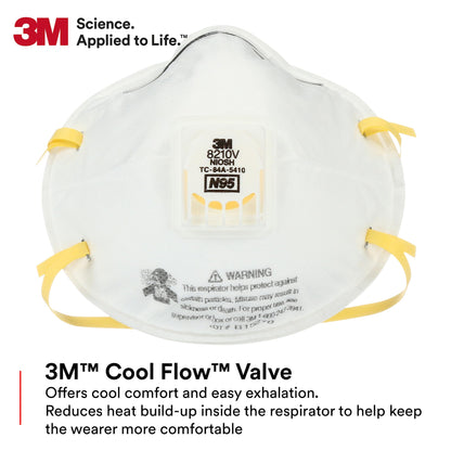 3M Particulate Respirator 8210V with Cool Flow Valve, Pack of 80, NIOSH APPROVED, Disposable, Smoke, Grinding, Sanding, Sawing, Sweeping, Woodworking, Dust