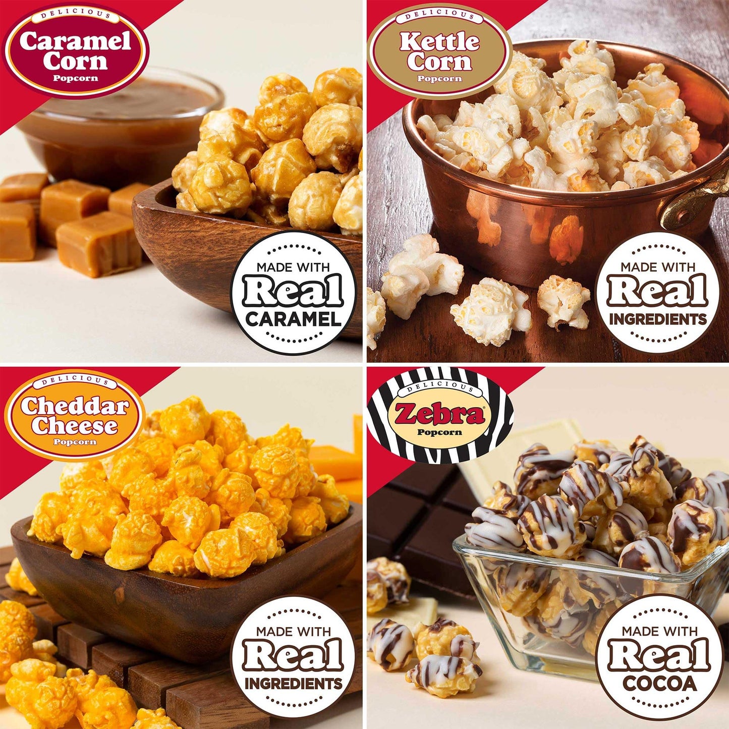 Popcornopolis Gourmet Popcorn Cone Variety Pack – Zebra, Cheddar Cheese, Caramel & Kettle Corn Popcorn, Great for Gifting & Sharing (12-Count)