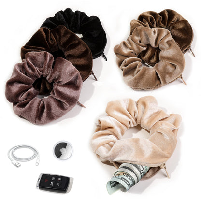 Pocket Scrunchies Hair Ties with Hidden Zipper Stash Scrunchy Ponytail Holder