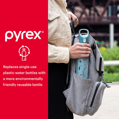 Pyrex 24-Oz Color Changing Glass Water Bottle with Silicone Coating, Leakproof and Textured Glass Reusable Water Bottle with Flip-Top Lid, Eco-Friendly, BPA-Free Silicone Coating, Happy Floral