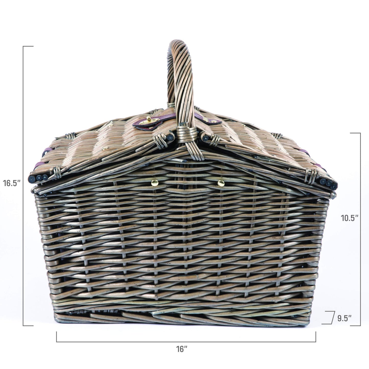 PICNIC TIME Piccadilly Picnic Basket, Romantic Picnic Basket for 2 with Picnic Set - Includes Utensil Set, Glasses, Plates, and Wine Opener, (Anthology Collection - Gray with Gold Accents)