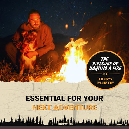 OURS FURTIF Fire Starter Survival Kit – 3/8" Ferro Rod with Multi-Tool Striker & Natural Fatwood Tinder – 15,000+ Strikes Waterproof Flint Fire Steel – Bushcraft, Camping & Emergency Gear