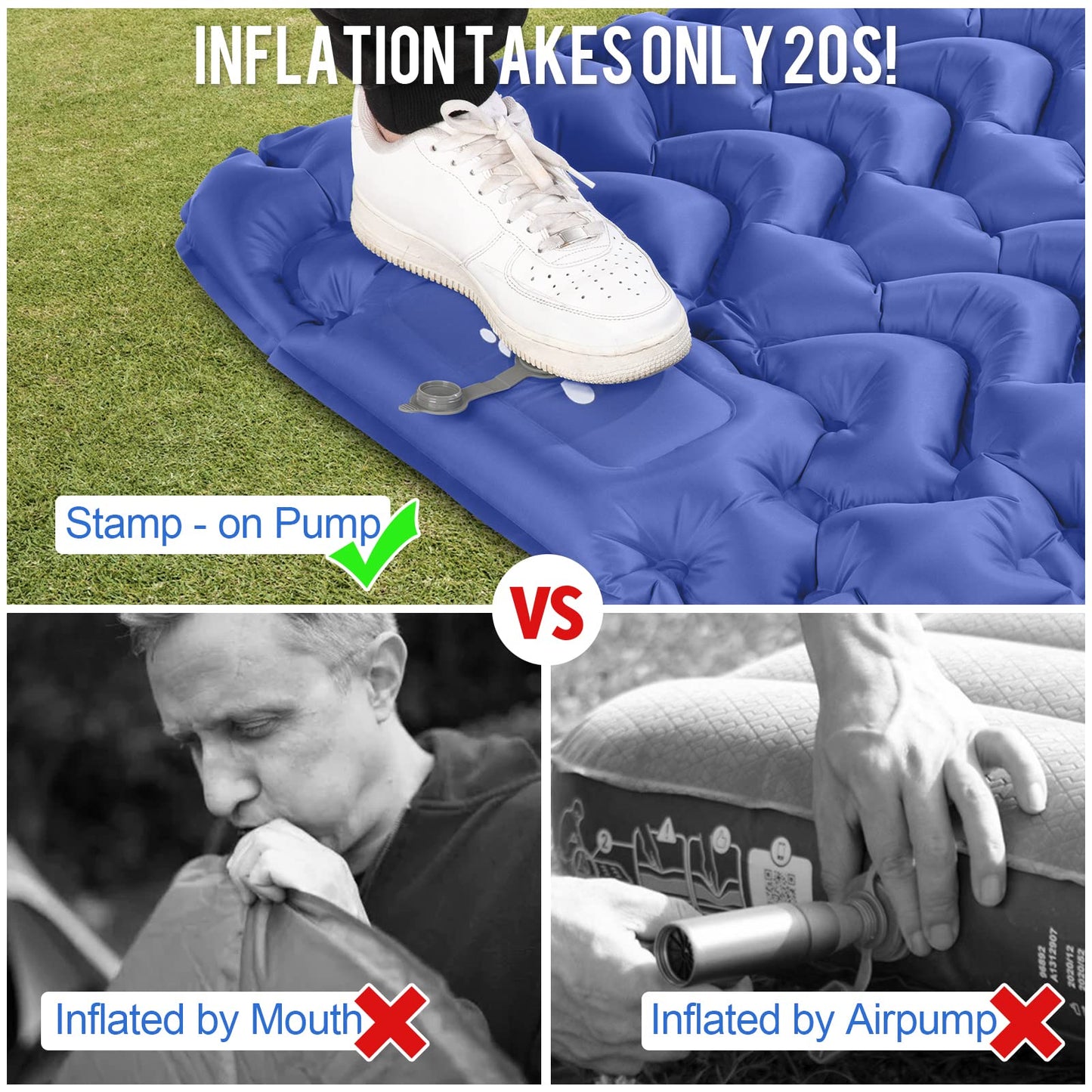 MOXILS Sleeping Pad, Ultralight Inflatable Sleeping Pad for Camping, Built-in Pump, Ultimate for Camping, Hiking, Airpad, Carry Bag, Repair Kit, Compact & Lightweight Air Mattress(Blue)