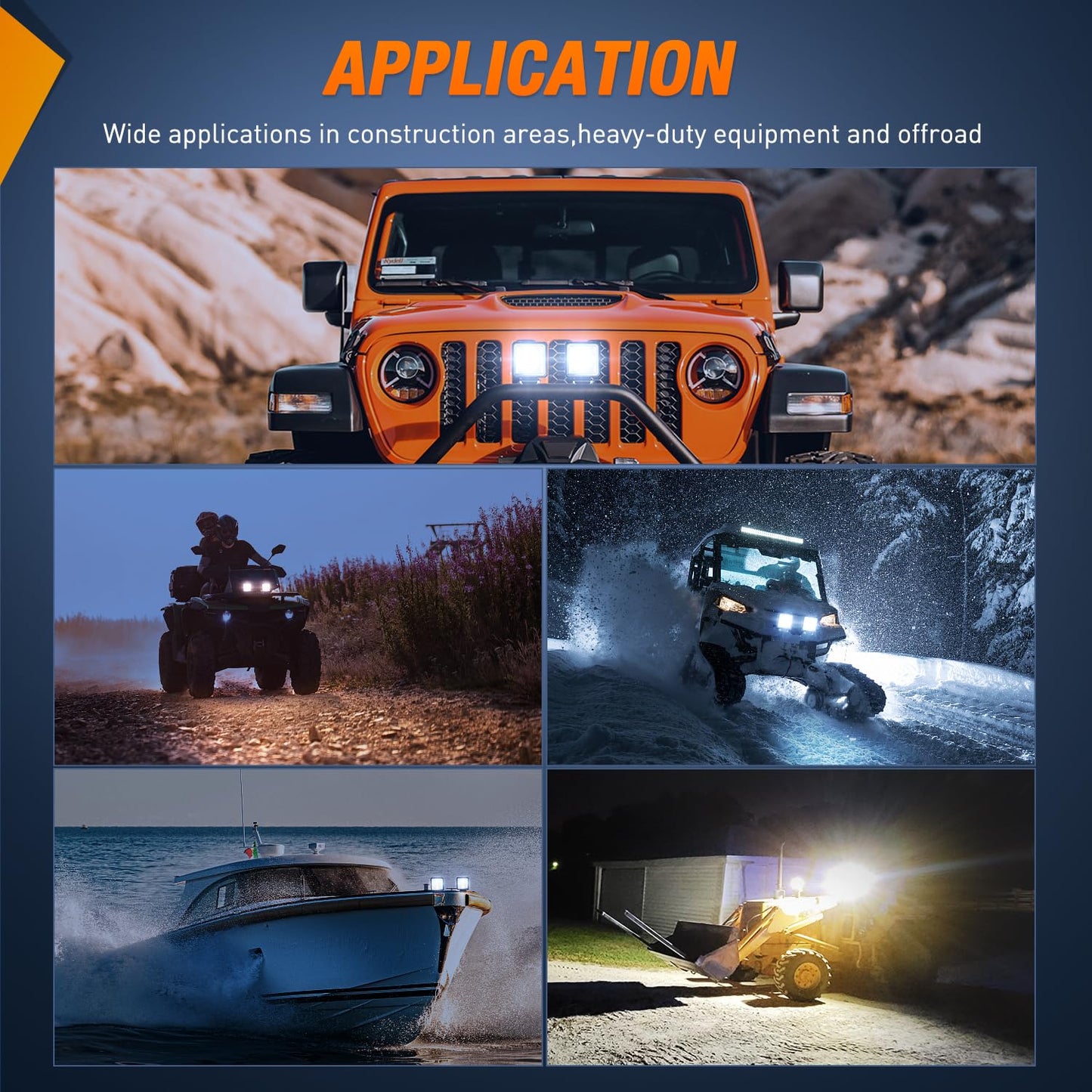 Nilight LED Tractor Lights LED Pods Square 2PCS 4 Inch 64LEDs Flood Bar Fog Driving Work Lighting for Truck Off Road Vehicles ATV UTV Boat