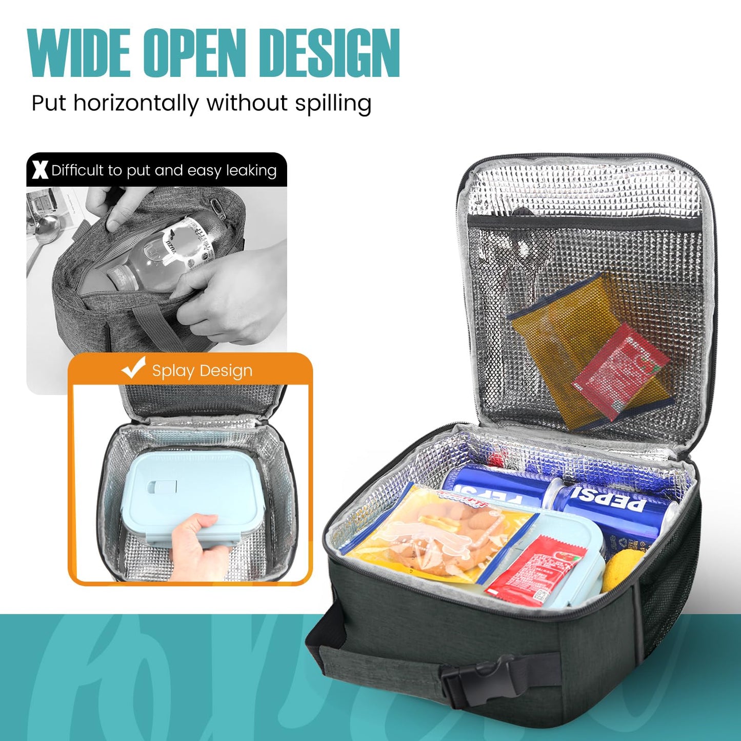 Lunch Bag for Men/Women, Reusable Lunchbox for Adult, Small Insulated Lunch box, Lunch Tote Bag for Office, Work, Picnic - Black