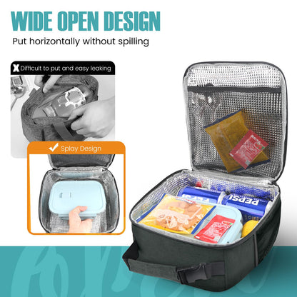 Lunch Bag for Men/Women, Reusable Lunchbox for Adult, Small Insulated Lunch box, Lunch Tote Bag for Office, Work, Picnic - Black