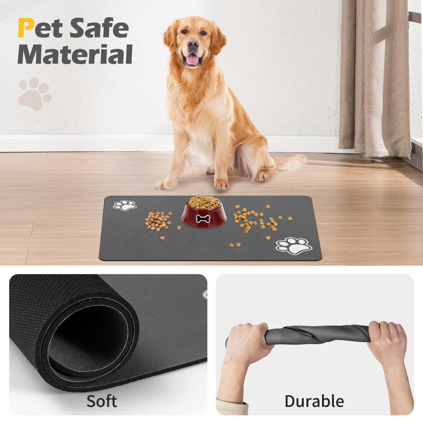 Pet Feeding Mat-Absorbent Dog Mat for Food and Water Bowl-Dog Accessories Pet Supplies-Dog Water Bowl for Messy Drinkers-No Stains Quick Dry Dog Water Dispenser Mat (12"x19", Dark Grey)