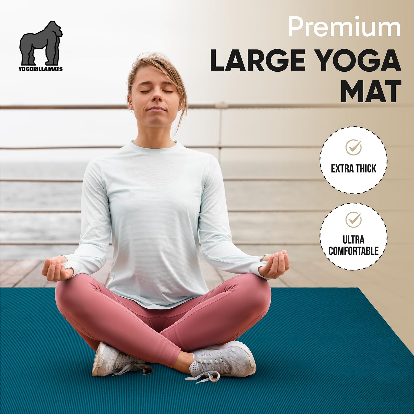 Gorilla Mats Premium Extra Large Yoga Mat – 9' x 6' x 8mm Extra Thick & Ultra Comfortable, Non-Slip Barefoot Exercise Mat – Works Great on Any Floor for Stretching, Cardio or Home Workouts