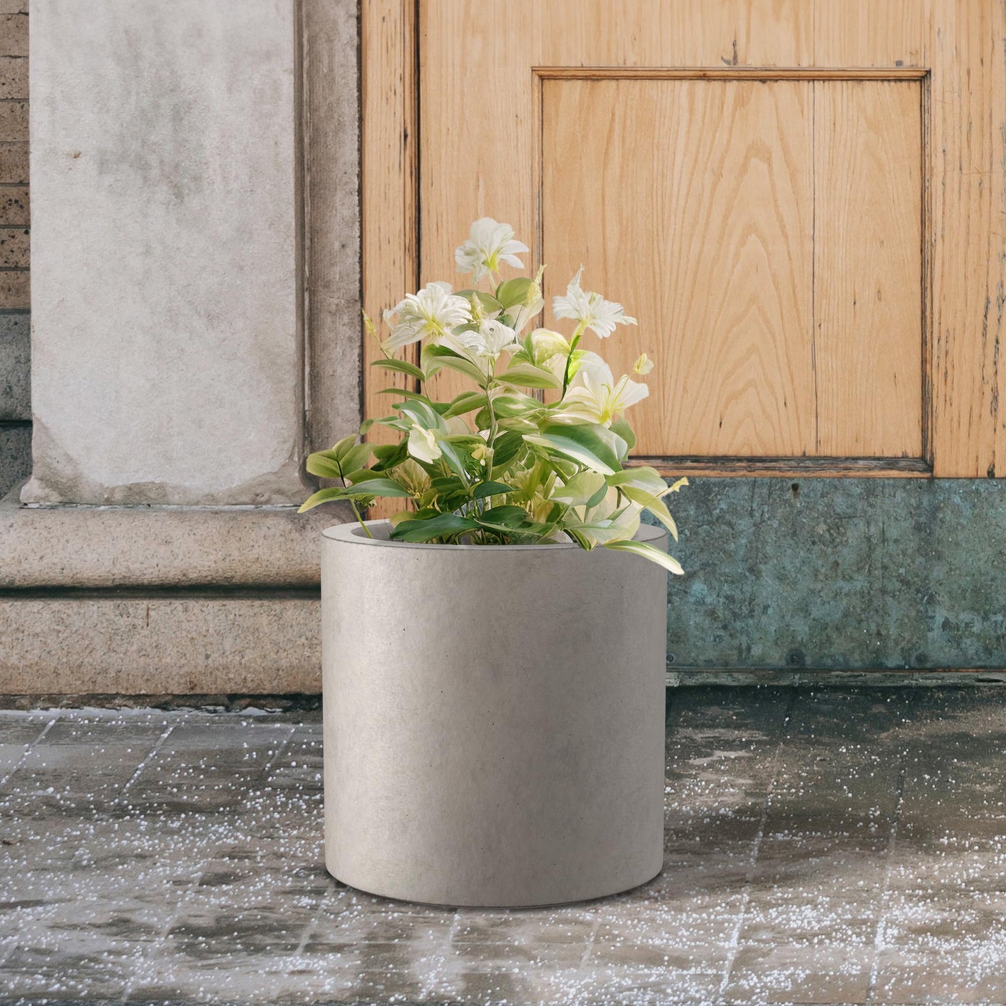 Kante 12.6" Dia Round Concrete Planter, Modern Style Large Cylindrical Plant Pot with Drainage Hole and Rubber Plug for Indoor Outdoor Patio, Weathered Concrete