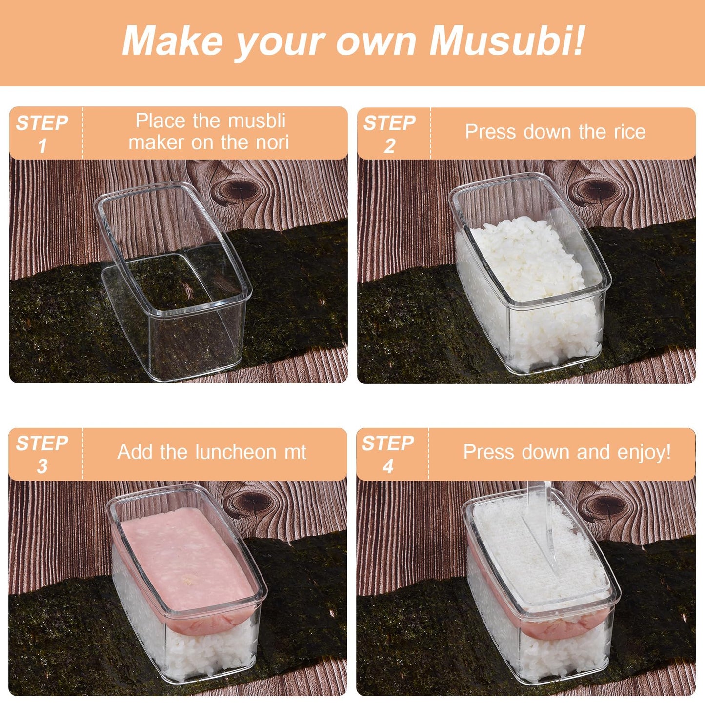 2PCS Clear Musubi Maker Kit, Non-stick Onigiri Press, BPA-Free Sushi Mold for Hawaiian Musubi