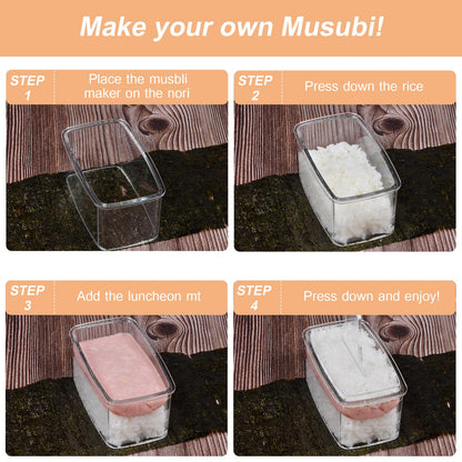 2PCS Clear Musubi Maker Kit, Non-stick Onigiri Press, BPA-Free Sushi Mold for Hawaiian Musubi
