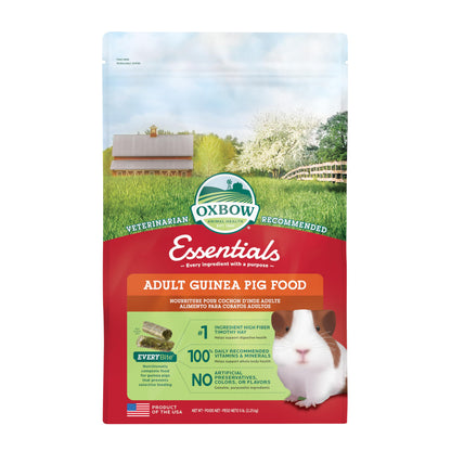 Oxbow Essentials Guinea Pig Food, Adult Guinea Pig, Made with Oxbow Timothy Hay, Pet Food Pellets with Vitamin C, Small Animal Pet Products, Made in USA, High Fiber, 5 lb. bag