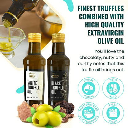 Lieber’s Black & White Truffle Oil Bundle | Premium Truffle Oil for Cooking, Salad Dressing, Garnish | This Gourmet Olive Oil Is Vegan, Vegetarian & Gluten Free | 8.45 Fl Oz Glass Bottle