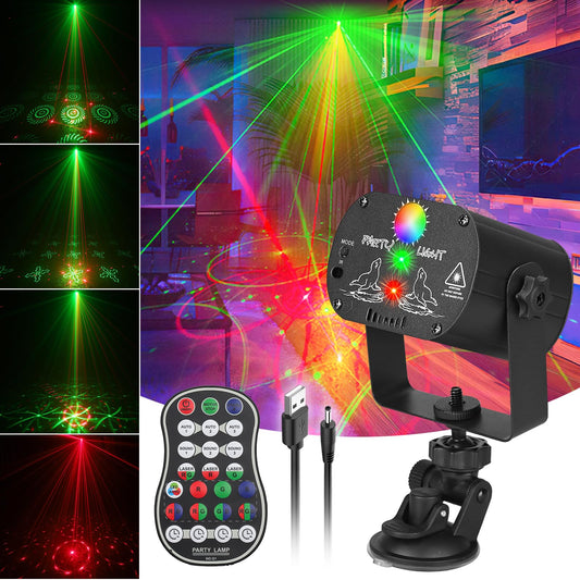 Qajok DJ Laser Party Lights, RGB LED Disco Light, Sound Activated Projector Strobe Light with Remote Control for Christmas Halloween Decorations Karaoke Birthday Dance Wedding Stage Show