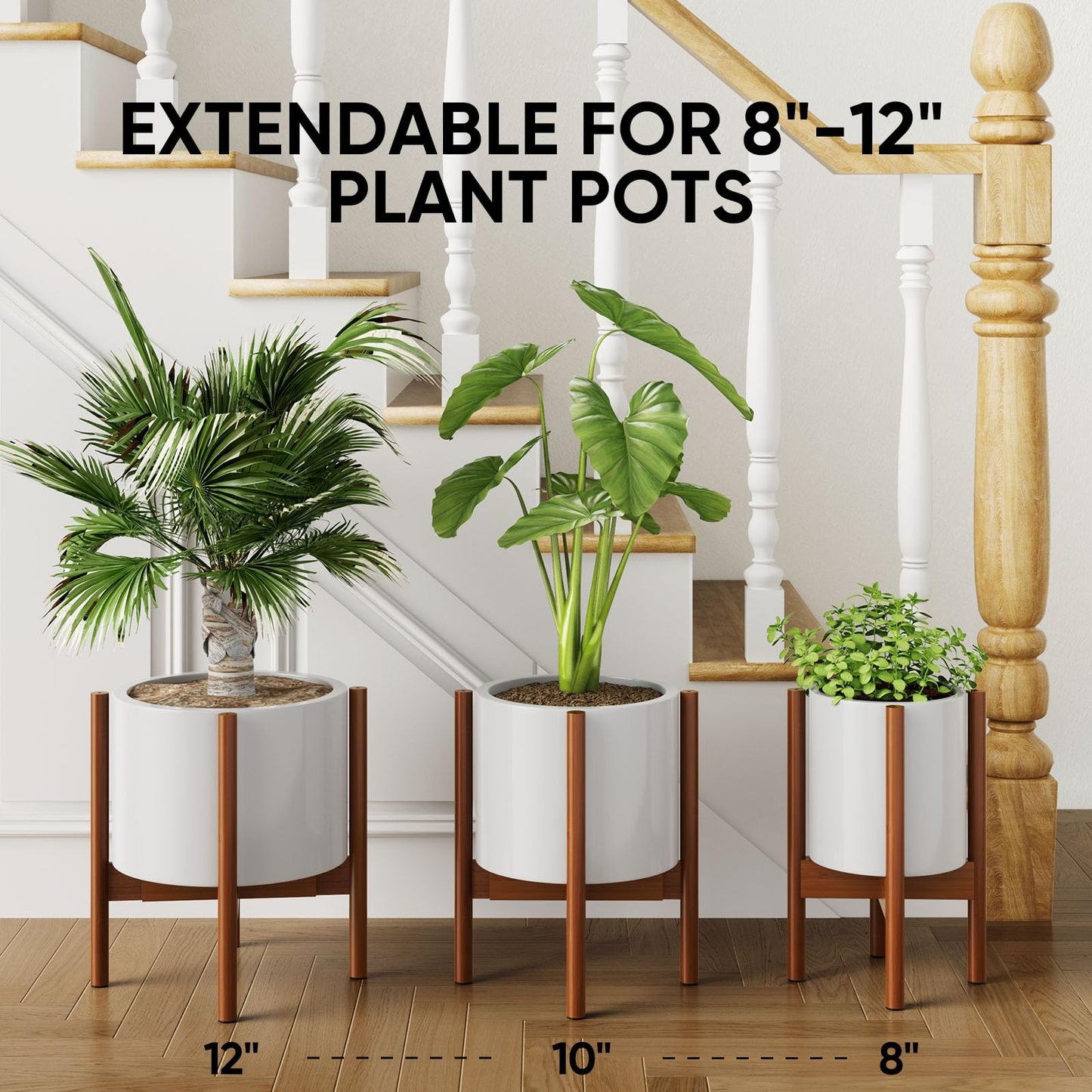 MUDEELA 14.5 Inch Tall Plant Stand for Indoor, Adjustable Width Bamboo Plant Stand for 8 9 10 11 12 Inches Pot, Single Tier Planter Holder Floor Stand, Mid Century Modern Style, Dark Brown, Without Pot