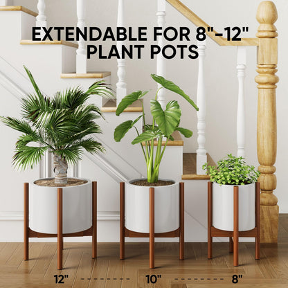 MUDEELA 2 Pack Indoor Plant Stands, 2 Tier Tall Plant Stand 30 inches, Mid Century Bamboo Plant Stand, Adjustable Width 8 - 12 inches, Fits Pot Size of 8 9 10 11 12 inches, Pot & Plant Not Included, Brown
