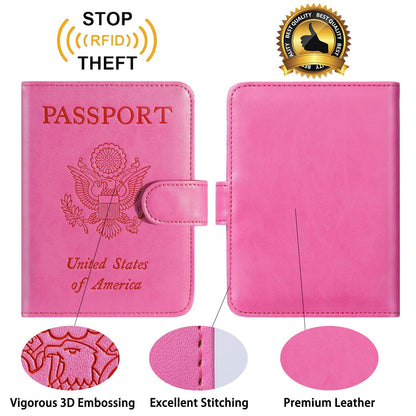 Passport Holder Cover Wallet RFID Blocking Leather Card Case Travel Accessories for Women Men (Pink)