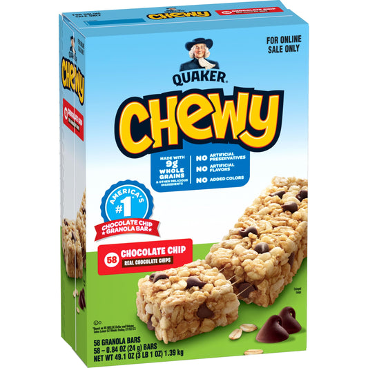 Quaker Chewy Granola Bars, Chocolate Chip, 58 Count - Packaging May Vary