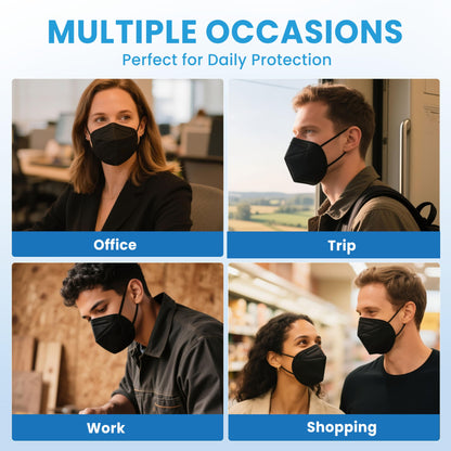 akgk KN95 Face Mask 50 PCS, Breathable Protection Masks, Individually Wrapped, 5-Ply KN95 Black Masks, Cup Dust Safety Masks