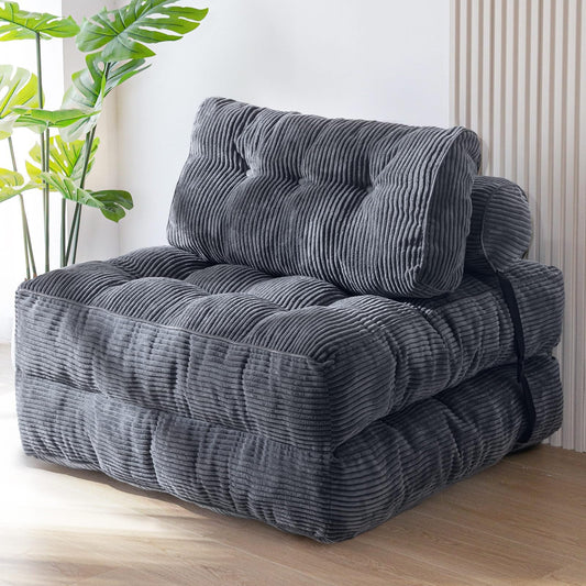 MAXYOYO Folding Sofa Bed, Convertible Sleeper Chair with Pillow Foldable Mattress with Back Support, Portable Fold Out Chair Bed Comfy Floor Sofa Lounge for Living Room Bedroom, Dark Grey, Single
