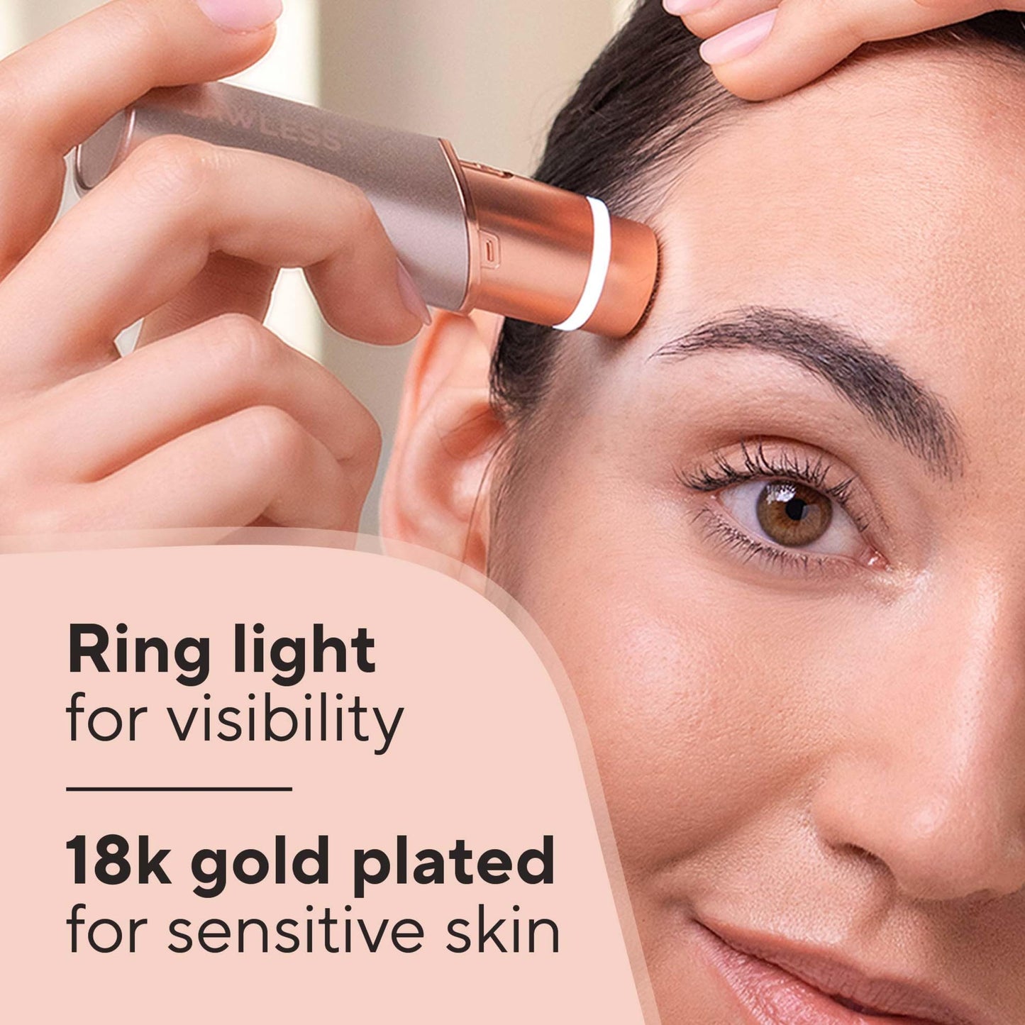 Finishing Touch Flawless Facial Hair Remover for Women, Rose Gold Electric Face Razor with LED Light, Recyclable Packaging