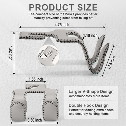 LivTee Upgraded Superior Leather Car Seat Back Headrest Hook, 2 in 1 Auto Seat Hook Hangers Holder Organization Interior Accessories for Purses Coats Umbrellas Grocery Bags Handbag (Gray)