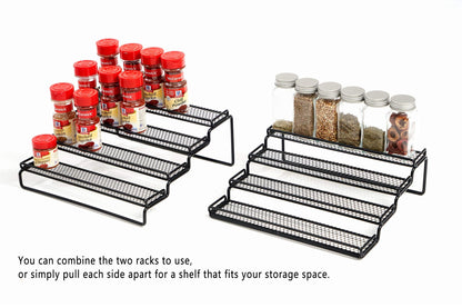 MEIQIHOME 4 Tier Expandable Spice Rack Organizer (11.4 to 22.8 Inch) Step Shelf Spice Storage Holder, for Kitchen Cabinet Countertop Cupboard Pantry, Metal, Black