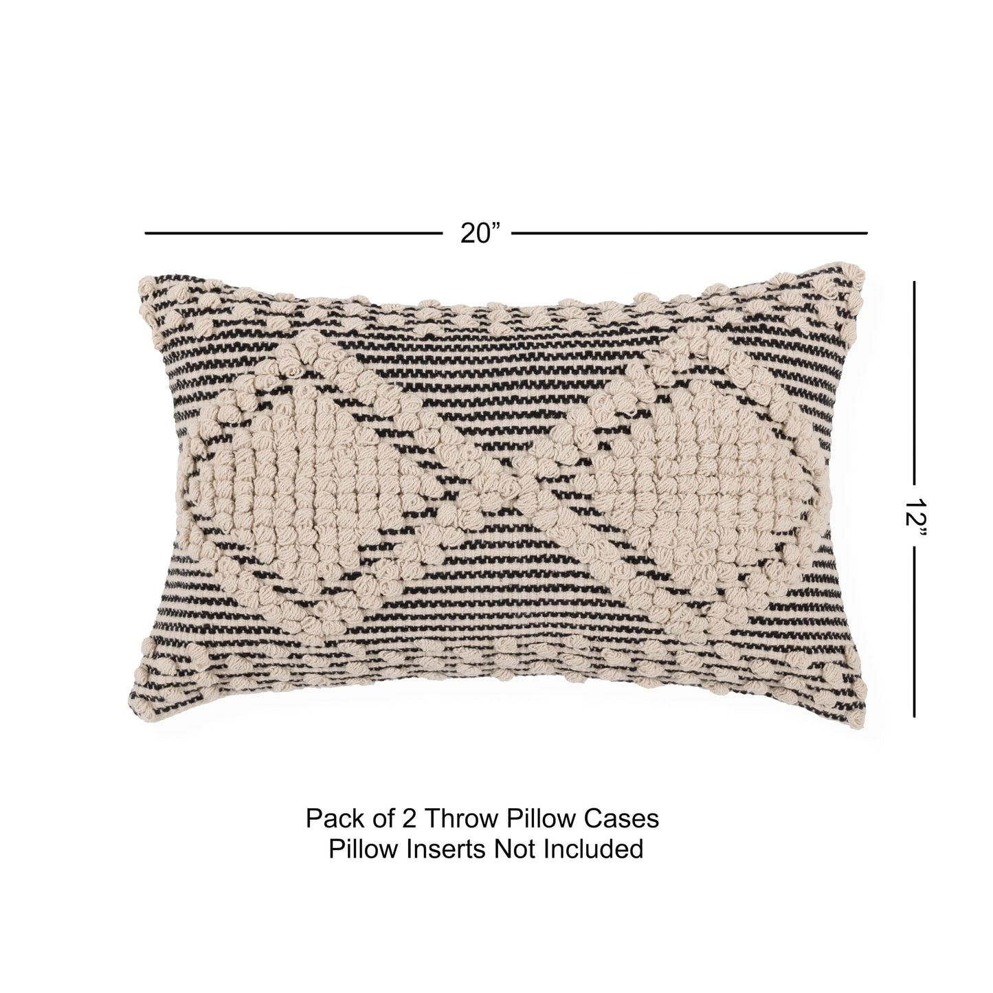 REDEARTH · Boho Textured Throw Pillow Cushion Covers- Lumbar Woven Tufted Decorative Farmhouse Cases Set for Couch, Sofa, Bed, Chair, Dining, Patio, Outdoor; 100% Cotton (12"x20", Gray) Pack of 2