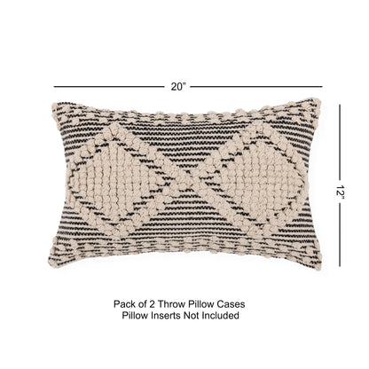 REDEARTH · Boho Textured Throw Pillow Cushion Covers- Lumbar Woven Tufted Decorative Farmhouse Cases Set for Couch, Sofa, Bed, Chair, Dining, Patio, Outdoor; 100% Cotton (12"x20", Gray) Pack of 2