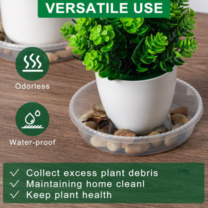 Plant Saucer Tray - 6 Pack 10 Inch Plastic Plant Trays for Pots with Plant Tray Design - Clear Plant Saucers for Outdoors and Indoors Use - Plant Pot Saucers for Potted Plants - Plant Drip Trays