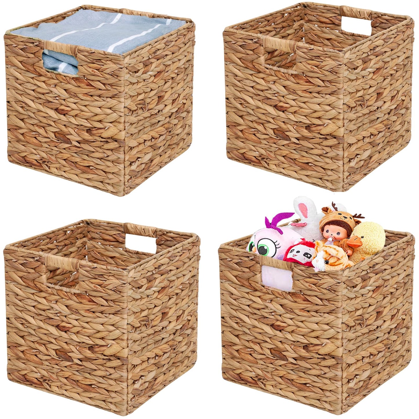 JGJCYO9 Storage Baskets 11x11inch Cube Baskets 4 pcs Baskets,Foldable Handwoven Water Hyacinth Laundry Organizer,Cube Storage Baskets
